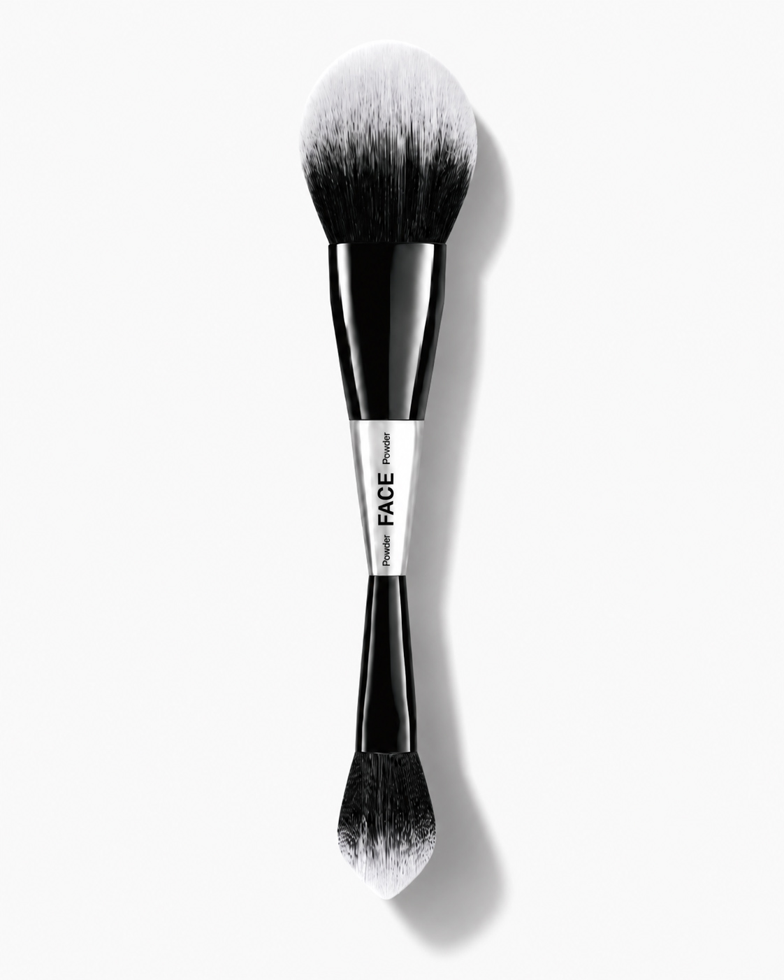 F201 dual-ended powder brush on white, with a full-face dome and a tapered powder head