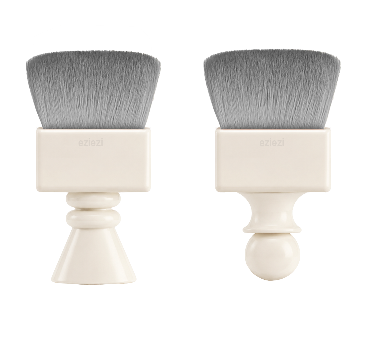 Cream Saint Future Pocket Brush standing on stone, with a wave-cut head on a sculptural handle
